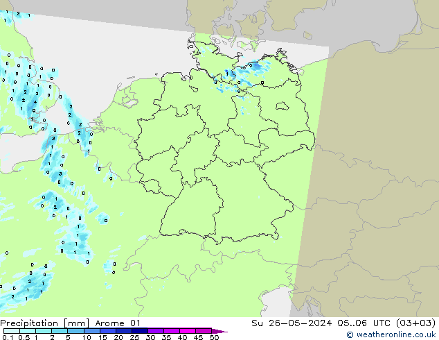 Precipitation Arome 01 Su 26.05.2024 06 UTC