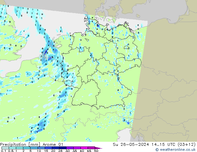 Niederschlag Arome 01 So 26.05.2024 15 UTC