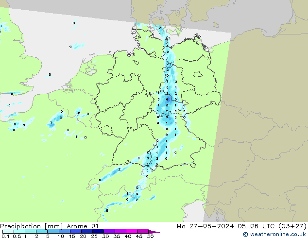 Niederschlag Arome 01 Mo 27.05.2024 06 UTC