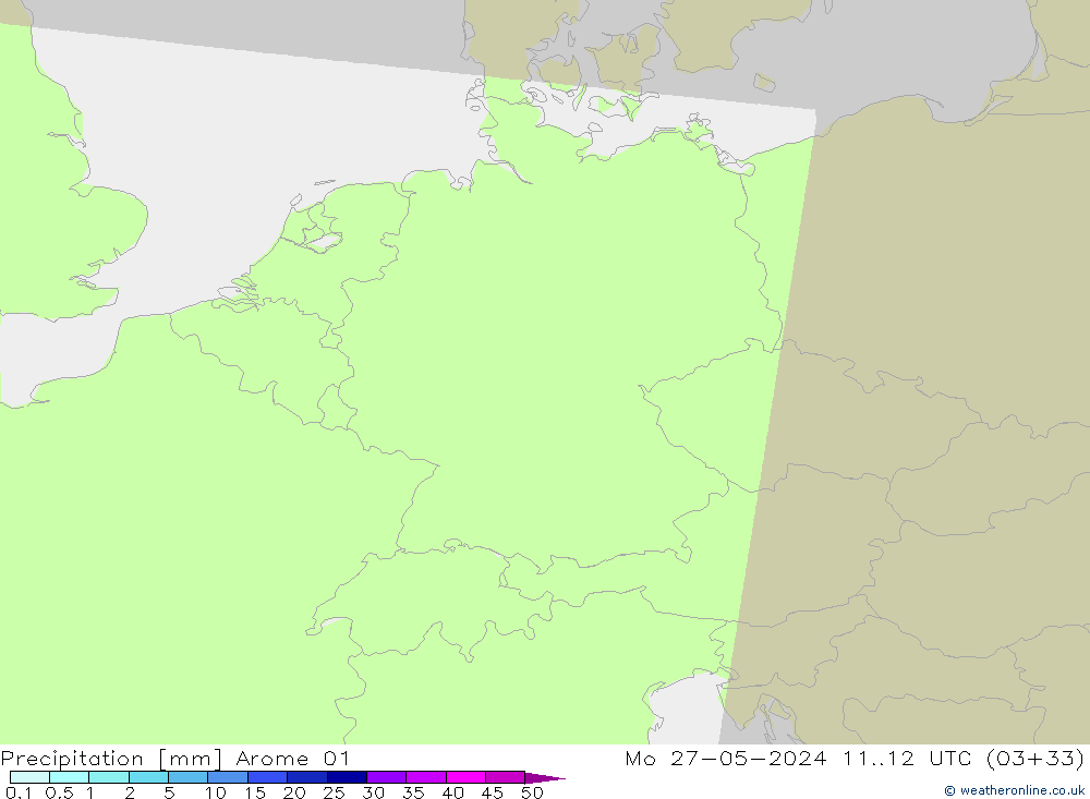 Srážky Arome 01 Po 27.05.2024 12 UTC