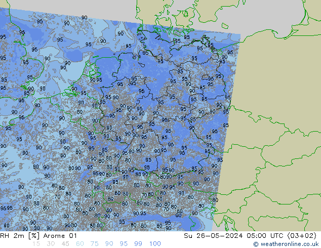 RH 2m Arome 01 星期日 26.05.2024 05 UTC