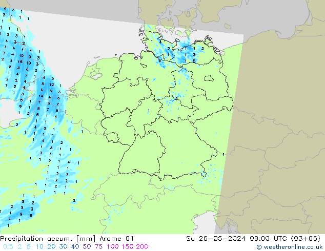 Precipitation accum. Arome 01 Su 26.05.2024 09 UTC