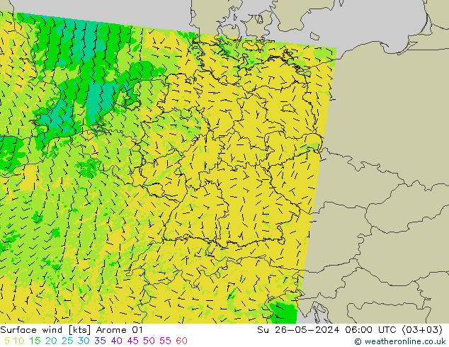 风 10 米 Arome 01 星期日 26.05.2024 06 UTC