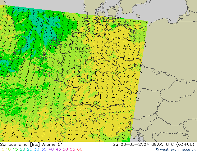 Vento 10 m Arome 01 Dom 26.05.2024 09 UTC