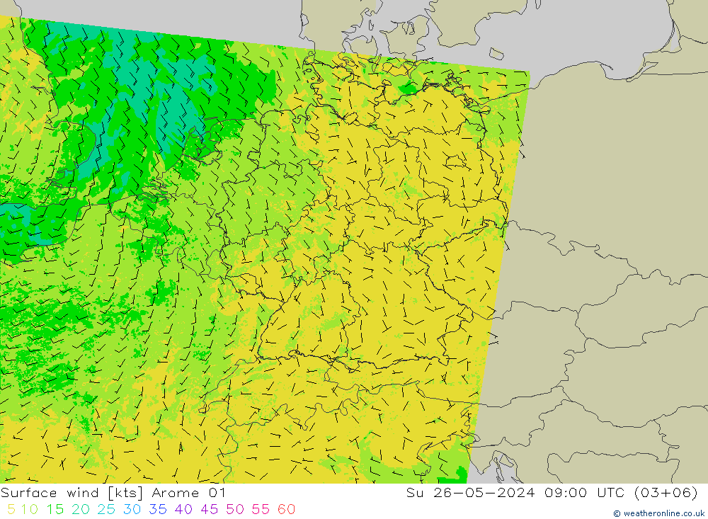 Rüzgar 10 m Arome 01 Paz 26.05.2024 09 UTC