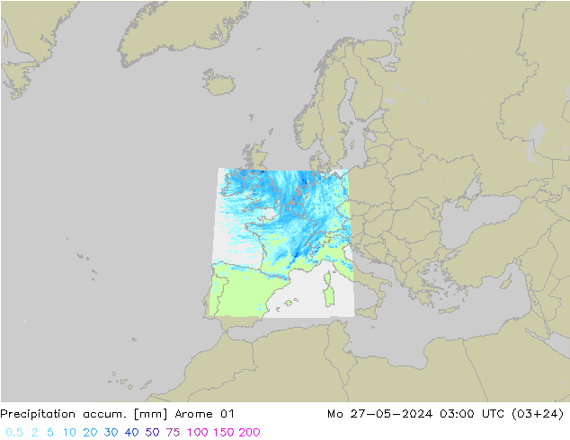 Precipitation accum. Arome 01 Mo 27.05.2024 03 UTC