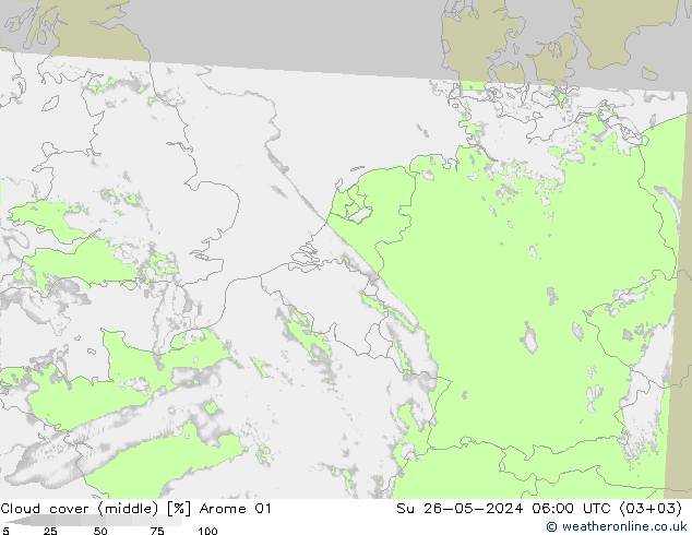 Bewolking (Middelb.) Arome 01 zo 26.05.2024 06 UTC