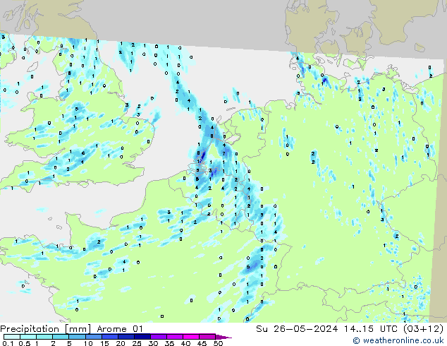 Niederschlag Arome 01 So 26.05.2024 15 UTC