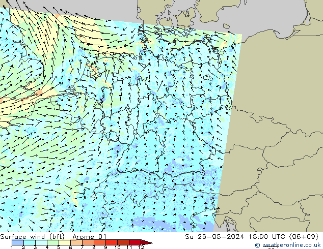  10 m (bft) Arome 01  26.05.2024 15 UTC