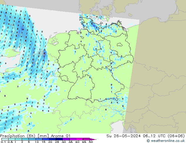 Nied. akkumuliert (6Std) Arome 01 So 26.05.2024 12 UTC