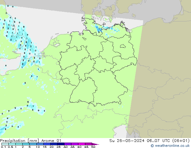 Précipitation Arome 01 dim 26.05.2024 07 UTC