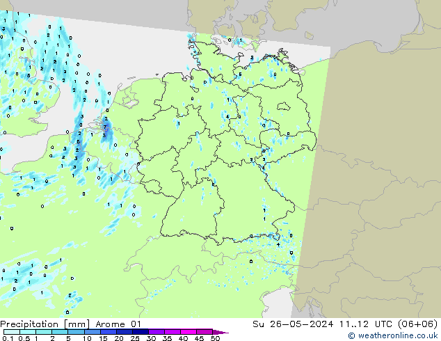 Niederschlag Arome 01 So 26.05.2024 12 UTC