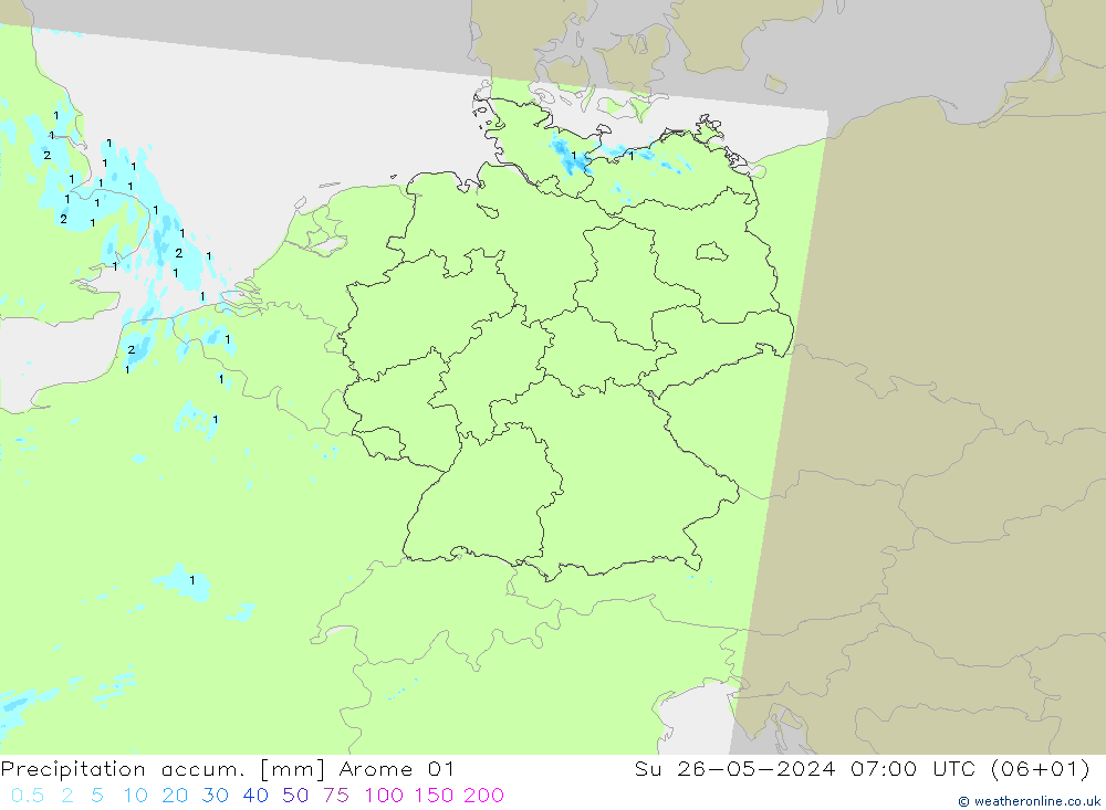 Nied. akkumuliert Arome 01 So 26.05.2024 07 UTC