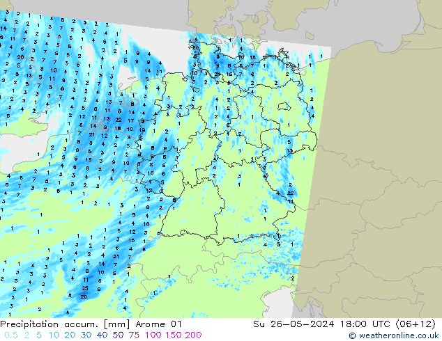 Precipitation accum. Arome 01 nie. 26.05.2024 18 UTC