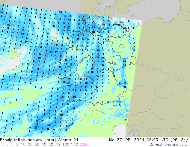 Toplam Yağış Arome 01 Pzt 27.05.2024 06 UTC