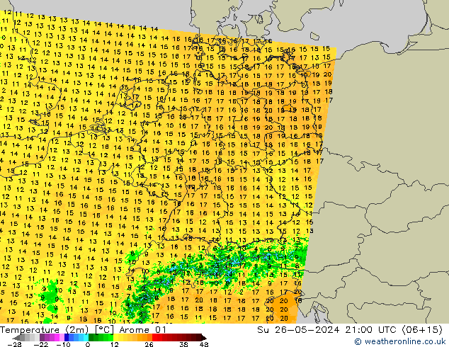 Temperature (2m) Arome 01 Ne 26.05.2024 21 UTC