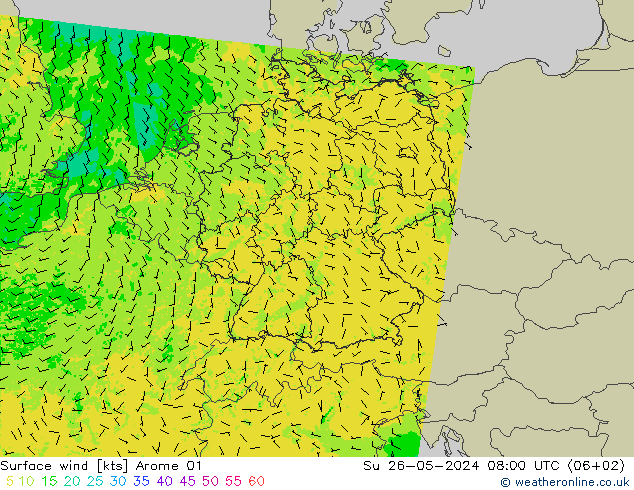 Vento 10 m Arome 01 Dom 26.05.2024 08 UTC