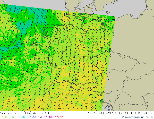 Rüzgar 10 m Arome 01 Paz 26.05.2024 12 UTC