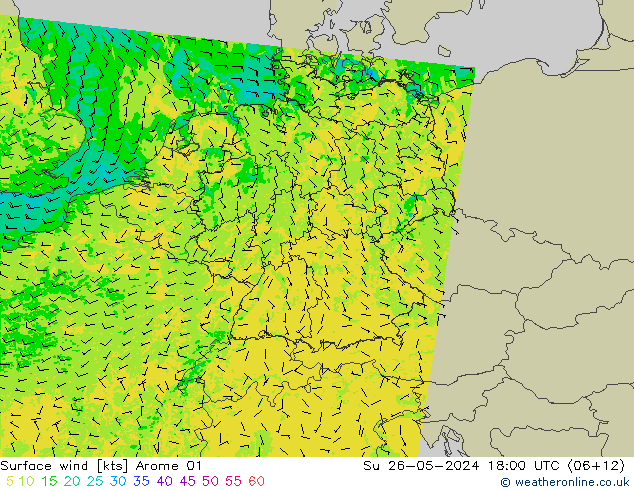 Surface wind Arome 01 Su 26.05.2024 18 UTC