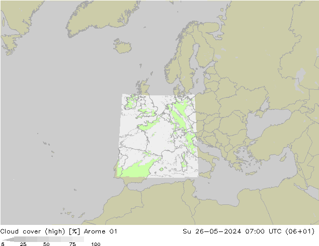 Bewolking (Hoog) Arome 01 zo 26.05.2024 07 UTC