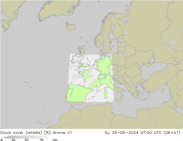 Cloud cover (middle) Arome 01 Su 26.05.2024 07 UTC