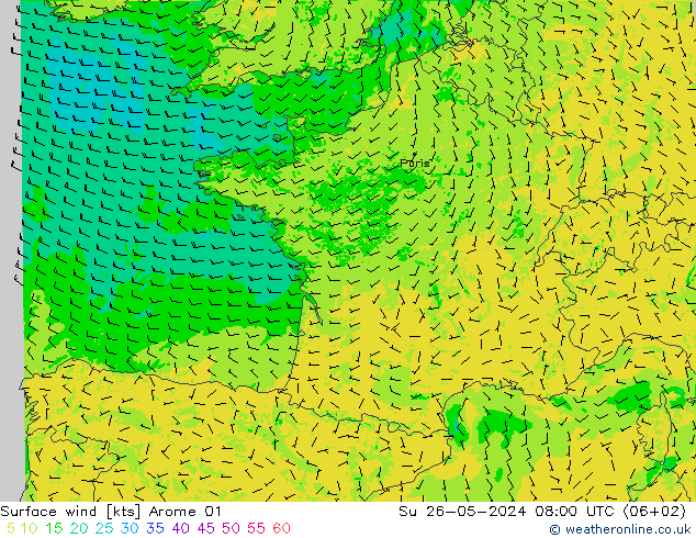Surface wind Arome 01 Su 26.05.2024 08 UTC
