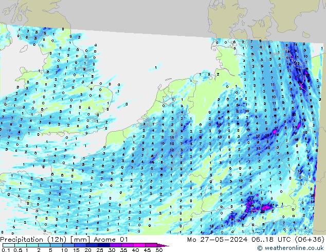 Precipitation (12h) Arome 01 Mo 27.05.2024 18 UTC