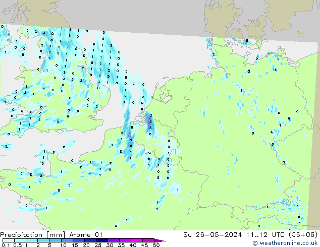 Niederschlag Arome 01 So 26.05.2024 12 UTC