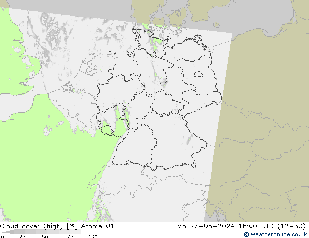 Bewolking (Hoog) Arome 01 ma 27.05.2024 18 UTC