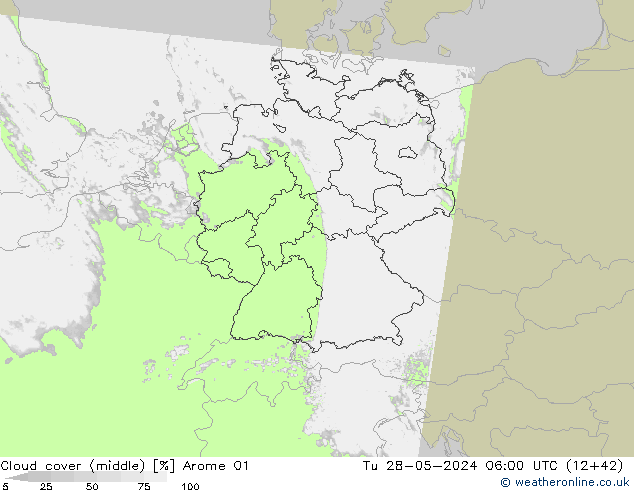 oblačnosti uprostřed Arome 01 Út 28.05.2024 06 UTC