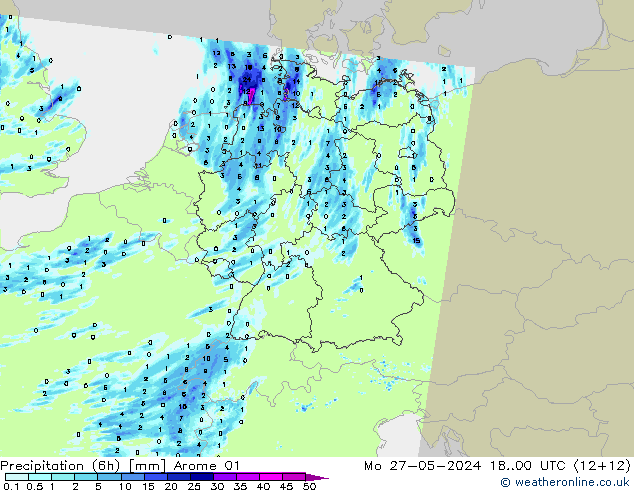 Precipitation (6h) Arome 01 Po 27.05.2024 00 UTC