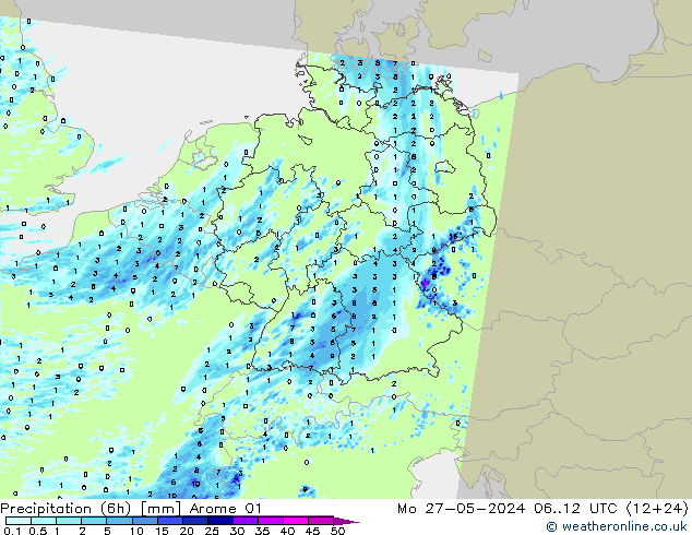 Nied. akkumuliert (6Std) Arome 01 Mo 27.05.2024 12 UTC