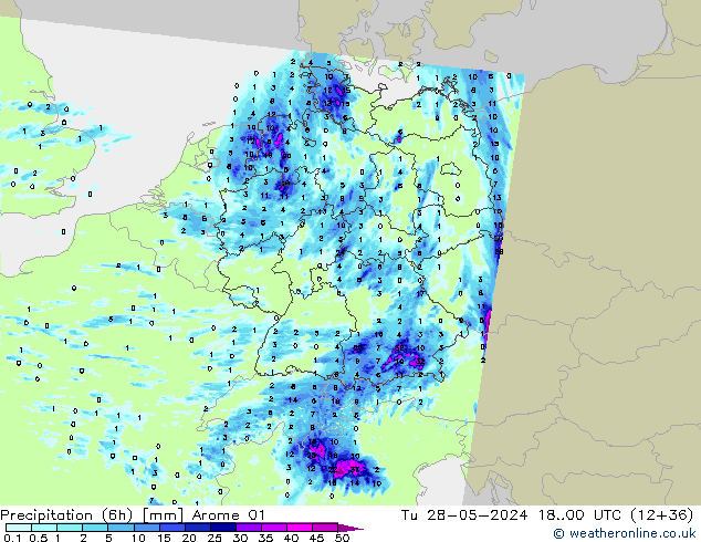 Precipitación (6h) Arome 01 mar 28.05.2024 00 UTC