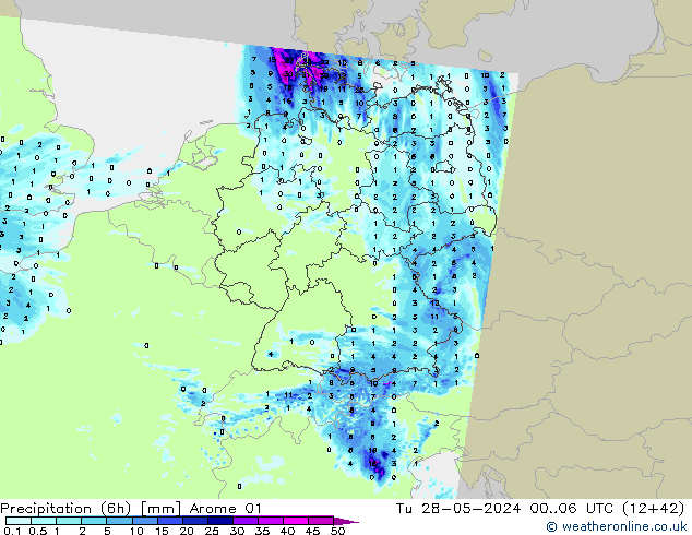 Précipitation (6h) Arome 01 mar 28.05.2024 06 UTC