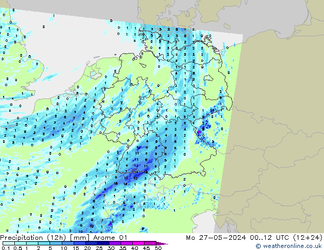 Precipitazione (12h) Arome 01 lun 27.05.2024 12 UTC