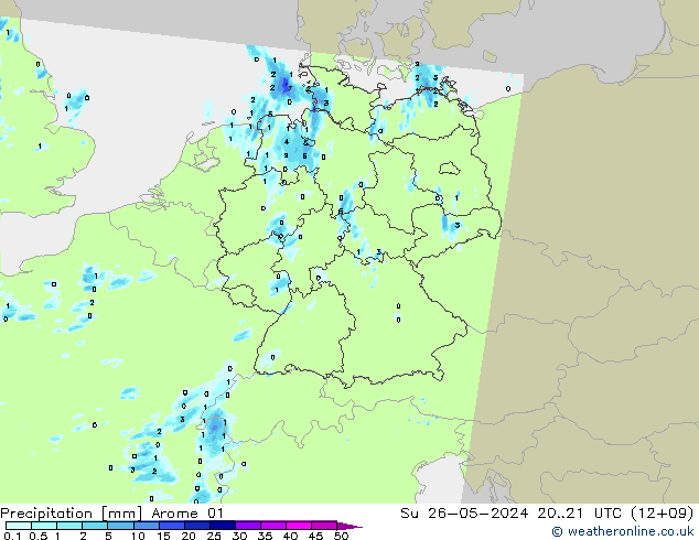 Niederschlag Arome 01 So 26.05.2024 21 UTC