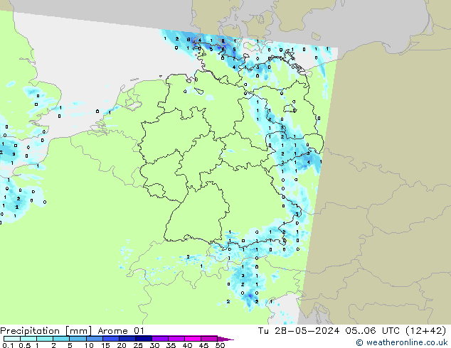 Niederschlag Arome 01 Di 28.05.2024 06 UTC