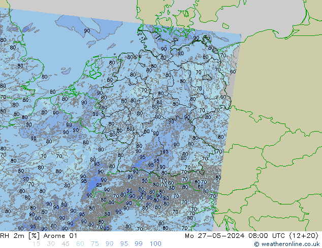 RH 2m Arome 01 Mo 27.05.2024 08 UTC