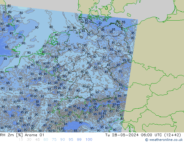 RH 2m Arome 01 Di 28.05.2024 06 UTC