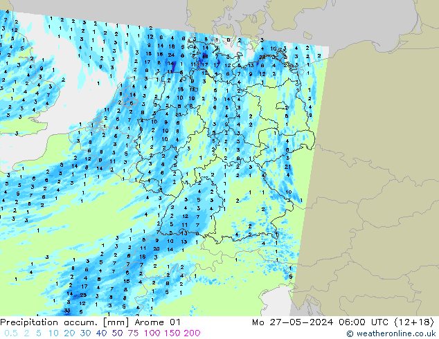 Precipitation accum. Arome 01 Mo 27.05.2024 06 UTC