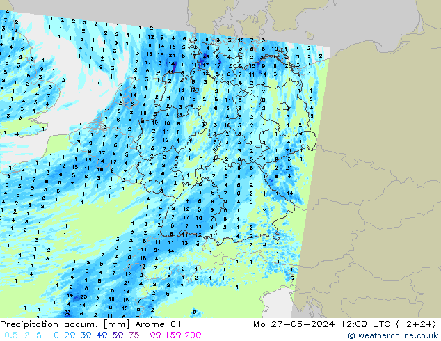 Precipitation accum. Arome 01 Mo 27.05.2024 12 UTC