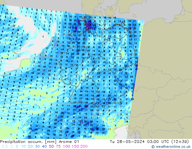 Toplam Yağış Arome 01 Sa 28.05.2024 03 UTC