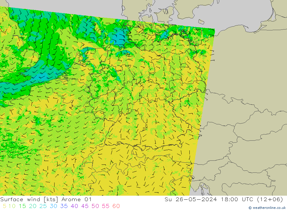 Rüzgar 10 m Arome 01 Paz 26.05.2024 18 UTC