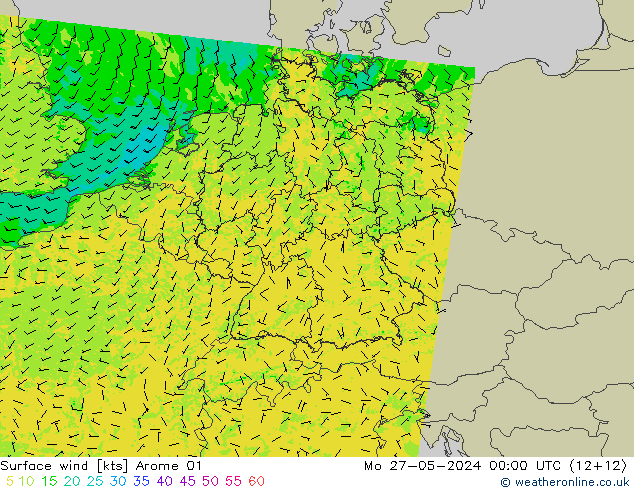 Surface wind Arome 01 Mo 27.05.2024 00 UTC