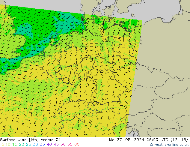 Surface wind Arome 01 Mo 27.05.2024 06 UTC
