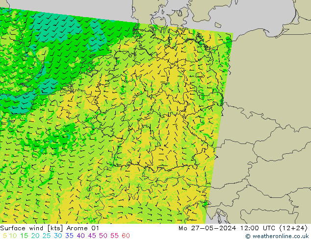 Wind 10 m Arome 01 ma 27.05.2024 12 UTC