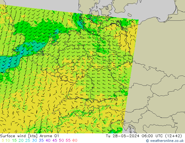 Vento 10 m Arome 01 mar 28.05.2024 06 UTC