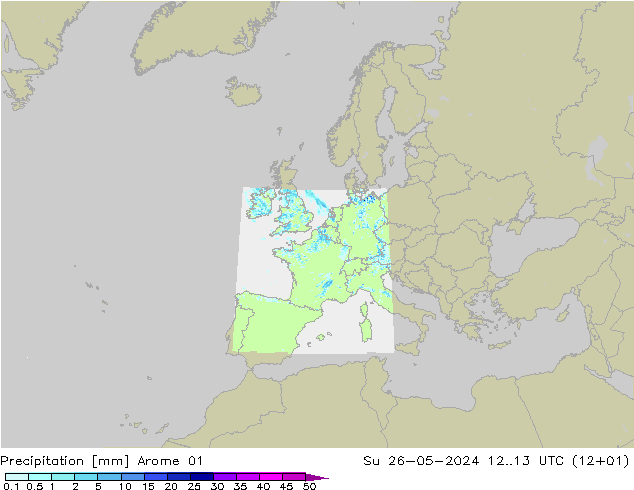 Precipitation Arome 01 Su 26.05.2024 13 UTC
