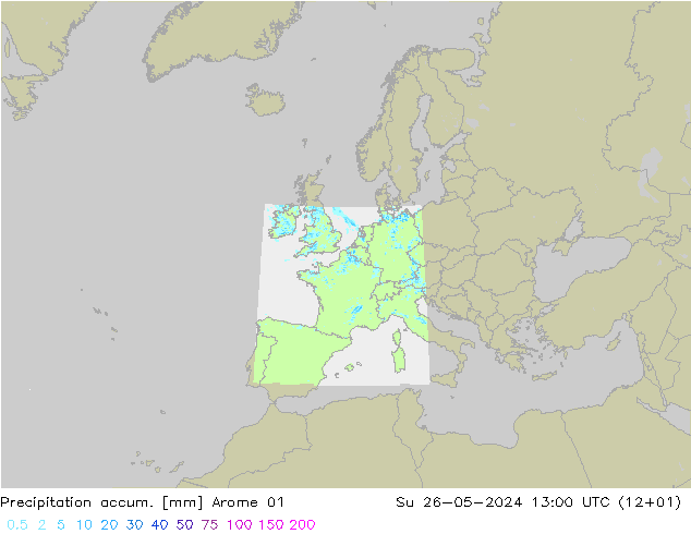 Precipitation accum. Arome 01 Dom 26.05.2024 13 UTC