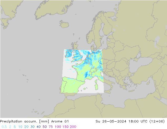 Precipitation accum. Arome 01 星期日 26.05.2024 18 UTC